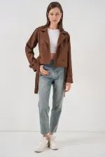 Women's Belted Short Trench Coat 5970 - Brown Women's Belted Short Trench Coat 5970 - Brown