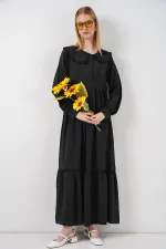 Kadın Bebe Yaka Uzun Tesettür Elbise 2592 - Siyah