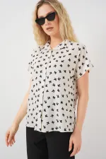 Chemise à manches courtes à motifs pour femme 20310 - Crème