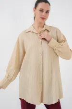 Women's Striped Long Shirt Tunic 5963 - Beige