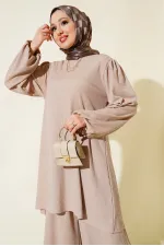 Ensemble tunique, pantalon et haut couleur pierre pour femme 6663