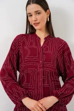 Robe longue hijab à motifs pour femme 2585 - B. Bordeaux