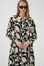 Robe hijab à motifs authentiques 2423 - Noir - Blanc1