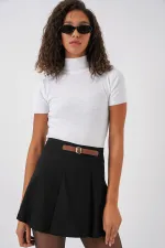 4335 Women's Belted Mini Short Skirt - Black