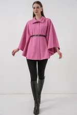 Poncho en cachemire ceinturé pour femme 9170 - Rose