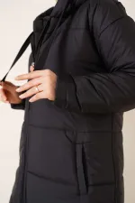 Manteau long matelassé à capuche T5120 - Noir