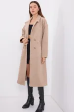 Manteau long oversize en laine et cachemire, coupe ample, référence 9113 - Biscuit