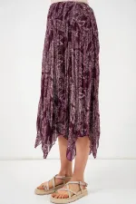 Kadın Asimetrik Tül Şifon Etek 8061 - Mürdüm