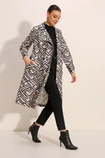 5853 Patterned Double-Breasted Trench Coat - C.White