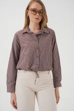 Chemise rayée à manches longues 20276 - Marron