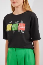 T-shirt basique imprimé en maille 913 - Noir