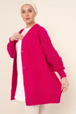 15768 Tesettür Triko Hırka - Koyu Pembe