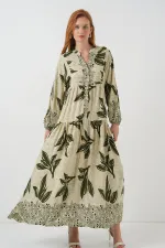 Robe longue hijab à motifs pour femme 2585 - Vert E.