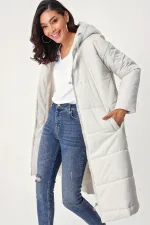 5120 Hooded Long Puffer Jacket - Ecru