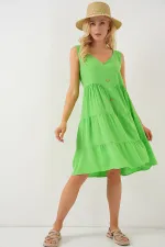 Women's Sleeveless Buttoned Short Dress 2571 - Green