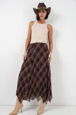 Kadın Asimetrik Kesim Şifon Etek 8056 - Kahverengi