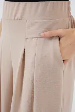 Kadın Geniş Paça Pileli Pantolon 6718 - Krem