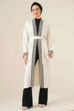 5865 Embroidered Knitted Long Kimono - White