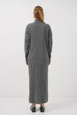 Robe longue en maille anthracite 15839