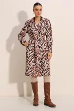 5853 Patterned Double-Breasted Trench Coat - C. Beige