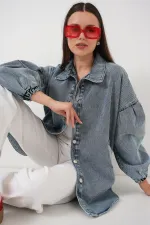 0662 Denim Balloon Sleeve Denim Jacket - Blue