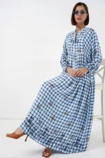Robe longue hijab à motifs pour femme 2585 - Bleu clair