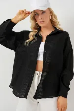 Kadın Uzun Oversize Gömlek 20320 - Siyah