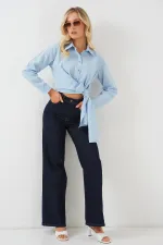 Kadın Bağlamalı Uzun Kol Gömlek 20325 - Mavi