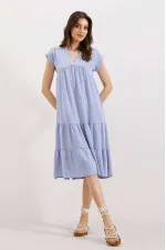 Robe à volants et col en V 2398 - Bleue