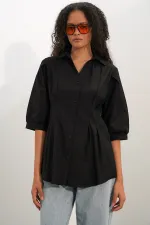 Women's Long Waist-Fitting Shirt 20383 - Black