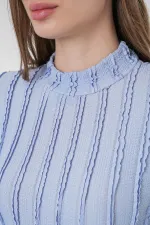 Kadın Dokulu Esnek Örme Bluz 975 - Mavi