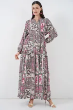 Robe longue hijab à motifs pour femme 2585 - B. Fuchsia