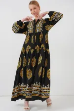 Robe hijab à motifs authentiques 2423 - Noir 13