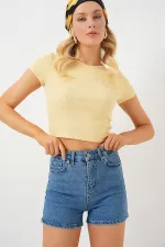 Kadın Kısa Kot Şort 5339 - Lacivert