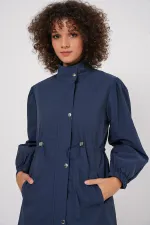5939 Lined Long Trench Coat - Navy Blue