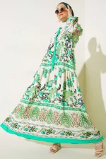 Robe hijab à motifs authentiques 2423 - Verte