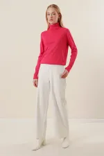 15747 Balıkçı Yaka Triko Kazak - Fuşya