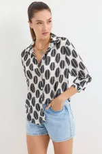 3964 Hafif Dökümlü Saten Gömlek - B. Siyah