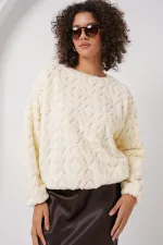 55445 Peluş Kazak - Ekru