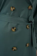 5853 Kruvaze Yaka Trençkot - Zümrüt Yeşili