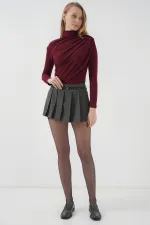 925 Büzgü Detaylı Sandy Bluz - Bordo