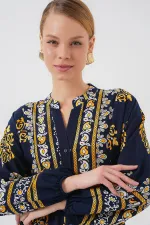 Robe hijab à motifs authentiques 2423 - Bleu marine 2