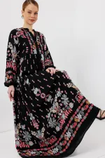 2423 Authentic Patterned Hijab Dress - Black - Terracotta