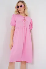 Kadın Bağcıklı Midi Elbise 2575 - Pembe