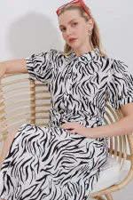 2213 Kısa Kol Viskon Elbise - Siyah