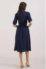 Robe-chemise bleu marine ceinturée pour femme 2442