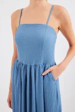 Robe salopette en maille à bretelles 2492 - Indigo