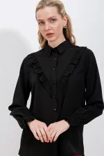 Chemise à manches longues à volants 20223 - Noire