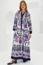 Robe hijab en viscose bleu marine et violette pour femme 2423