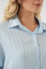 Chemise rayée à manches courtes pour femme 20327 - Bleue